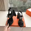 Hermès Women Black Leather Sandals — Wide-Strap Slingback product view 2