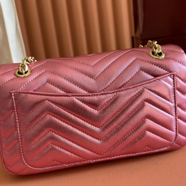 Gucci GG Marmont Bag 22 In Metallic Pink Lambskin product view 5