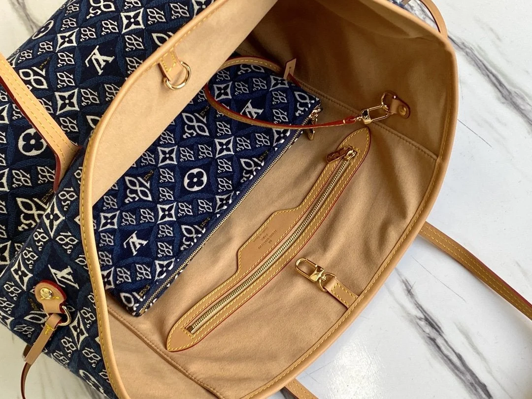 Louis Vuitton Neverfull MM Bag — Navy Blue 1854 Pattern product view 4