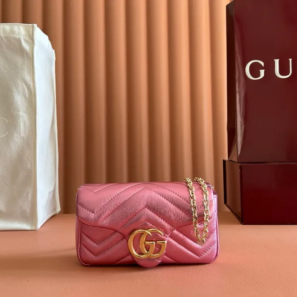 Gucci GG Marmont Bag 16 In Metallic Pink Lambskin product photo