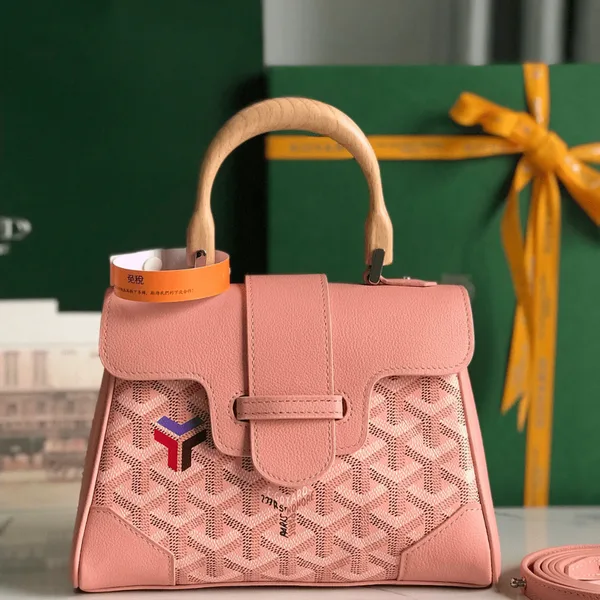 Goyard Saigon Handbag Pink Women’s Wooden Handle 20x15cm product photo