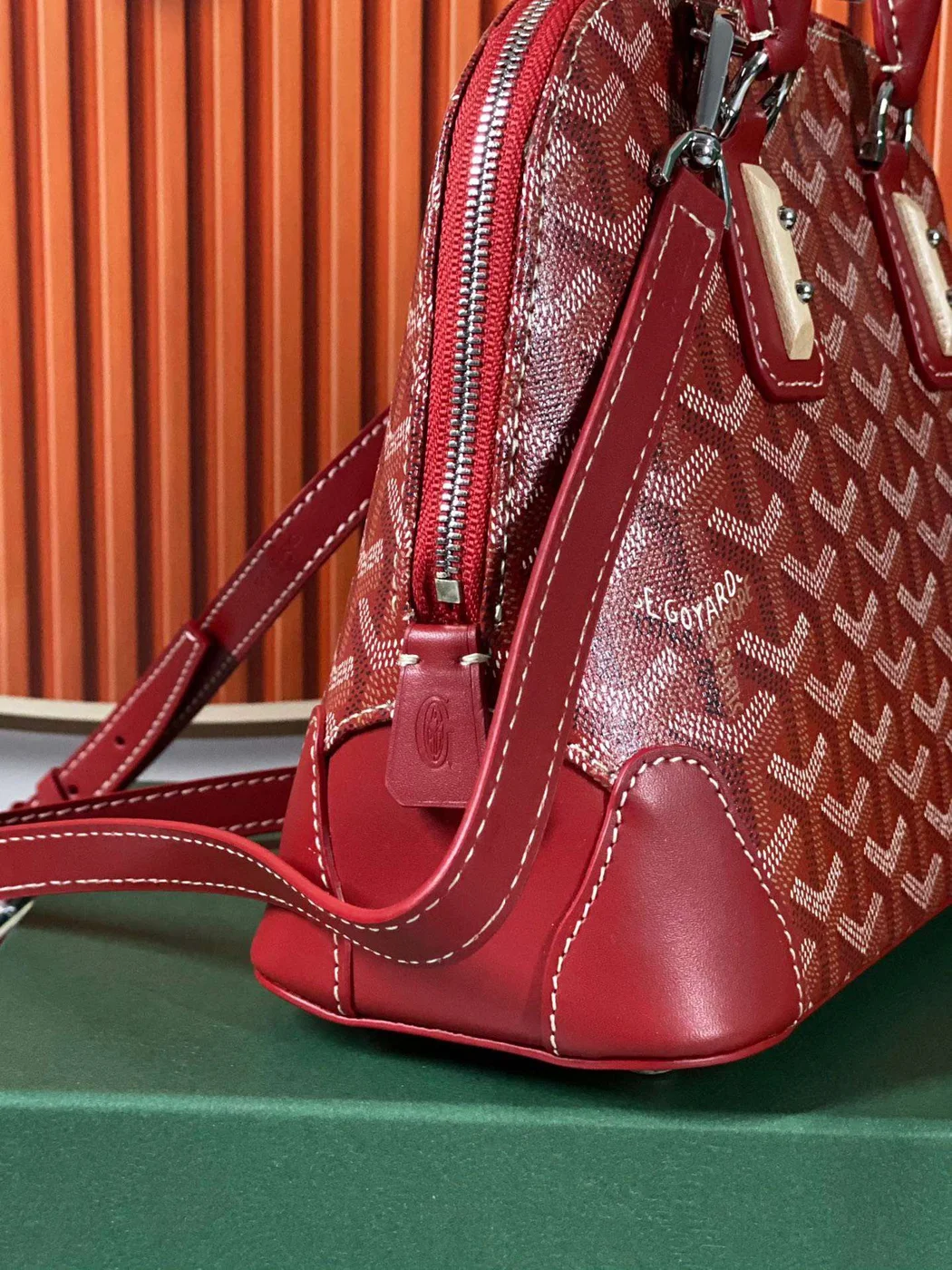 Goyard Alma Vedome Red Handbag With Fabric Wrapped Leather Strap 24 cm product view 2