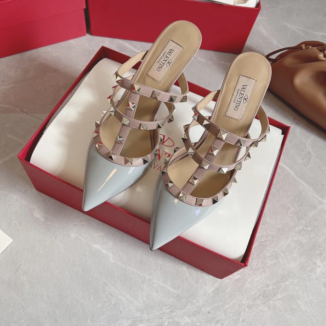 Valentino Women Light Blue Patent Leather Studded Mules product view 1