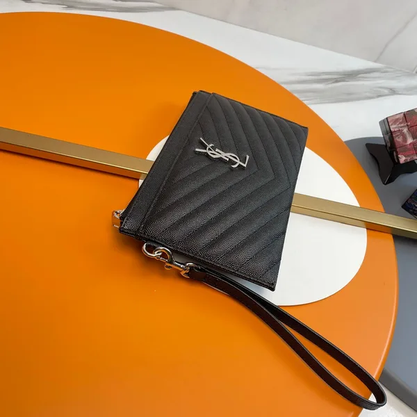 Saint Laurent Cassandre MATTELASÈ Large Zipped Pouch In Grain De Poudre Embossed Leather product view 7