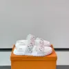 Louis Vuitton Men White Canvas Multicolor Logo Slides product view 2