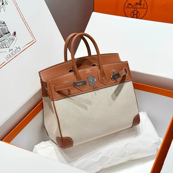 Hermès Birkin 25 cm In Veau Barenia Swift Ercu Toile Canvas Bag product photo