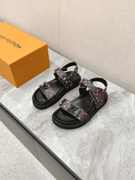 Louis Vuitton Women Multicolor Canvas Strap Black Sandals product photo