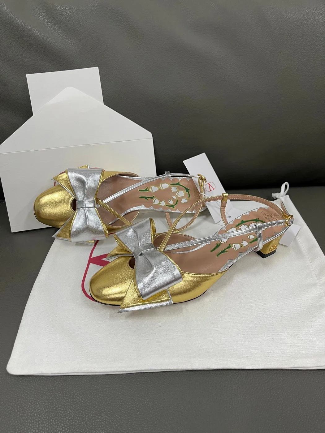 Valentino Women Gold Metallic Leather Heels product view 4
