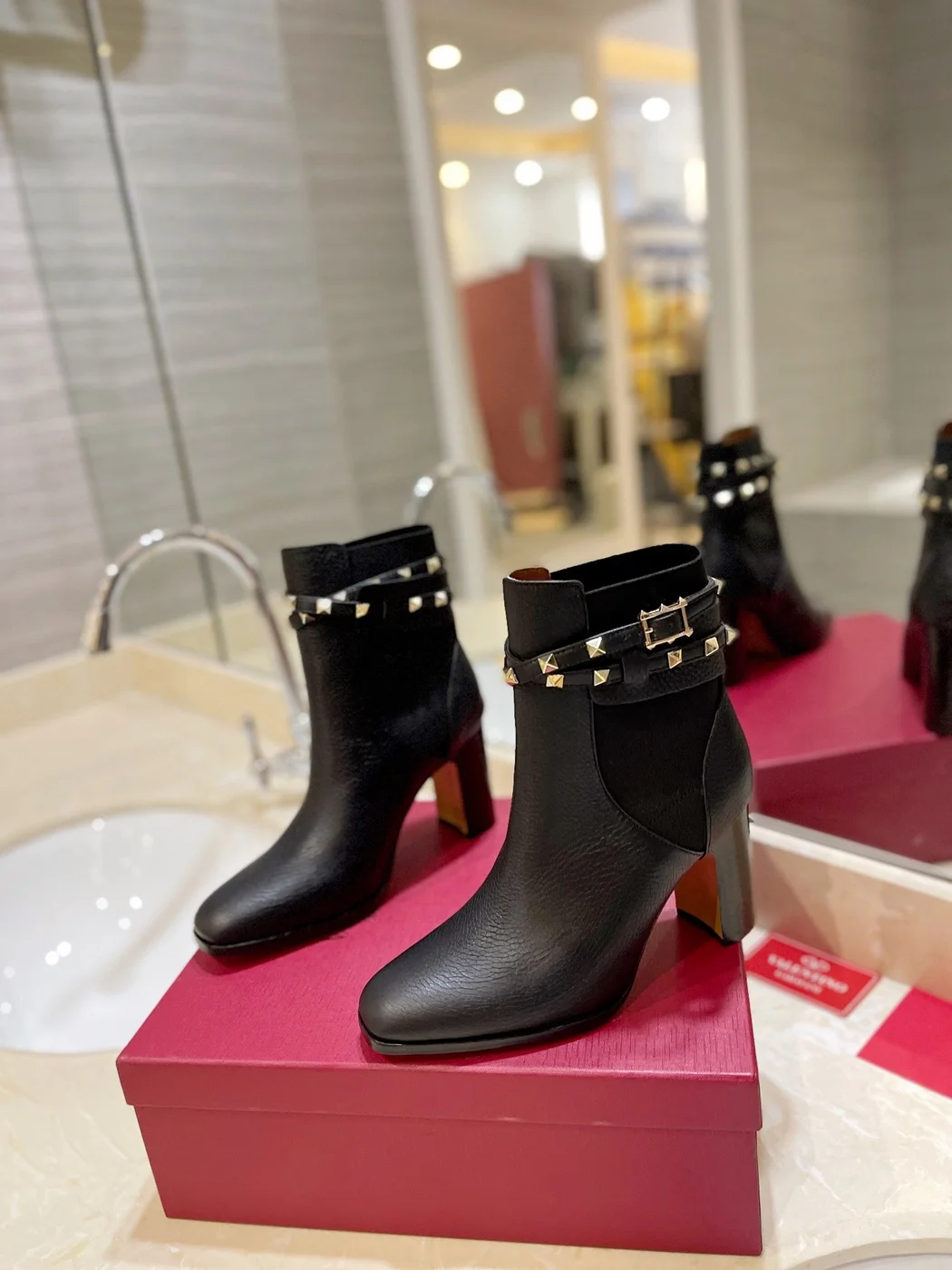 Valentino Women Black Leather Studded Ankle Boots — Studded Cuff product view 3
