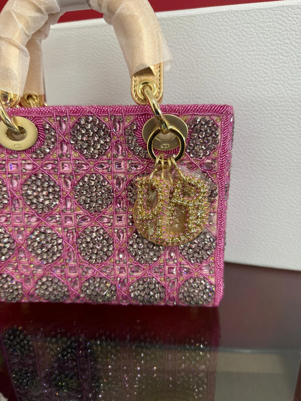 Dior Lady Bag Metallic Calfskin & Satin with Rose Des Vent product view 4