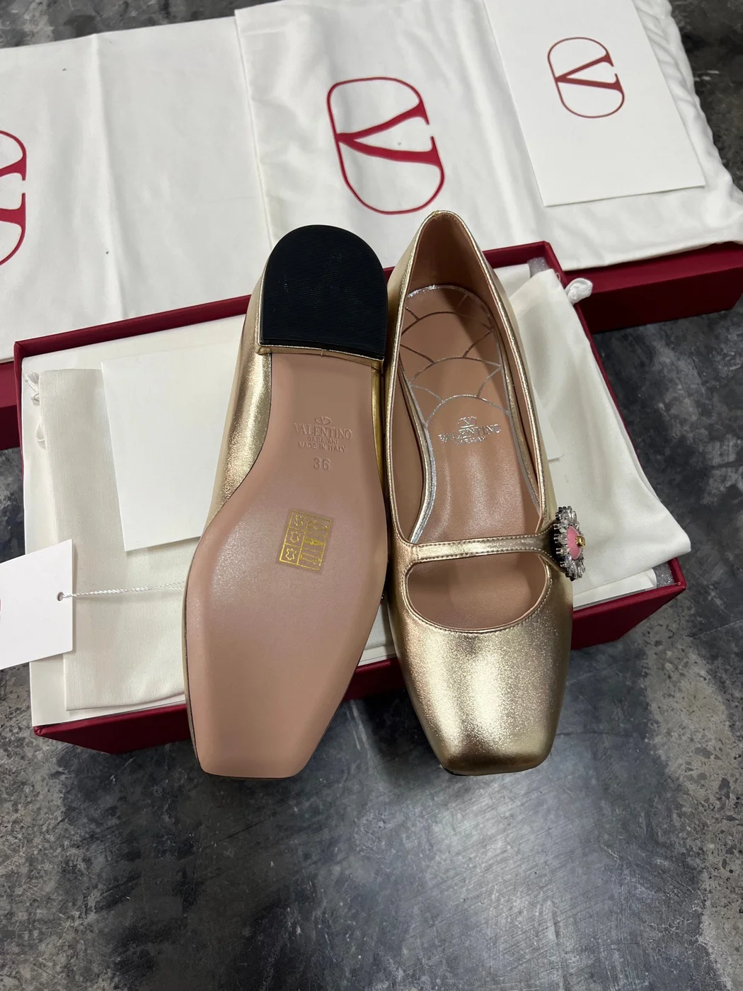 Valentino Women Gold Leather Embellished Flats product view 2