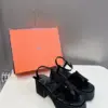 Hermès Women Black Suede Leather Sandals product view 3