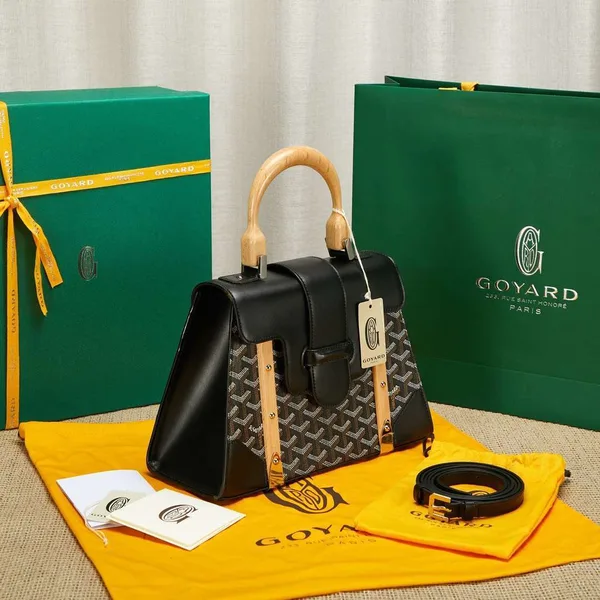 Goyard Saigon Black Handbag With Wooden Handle 28 cm product view 9