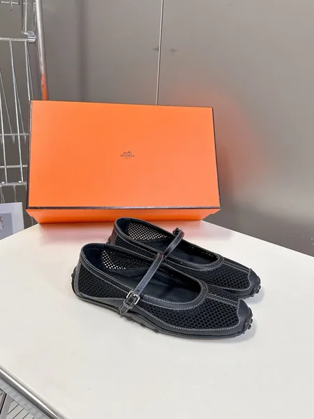 Hermès Women Black Mesh Leather Mary Janes product view 6