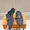 Louis Vuitton Women Blue Denim Leather Mules product view 4
