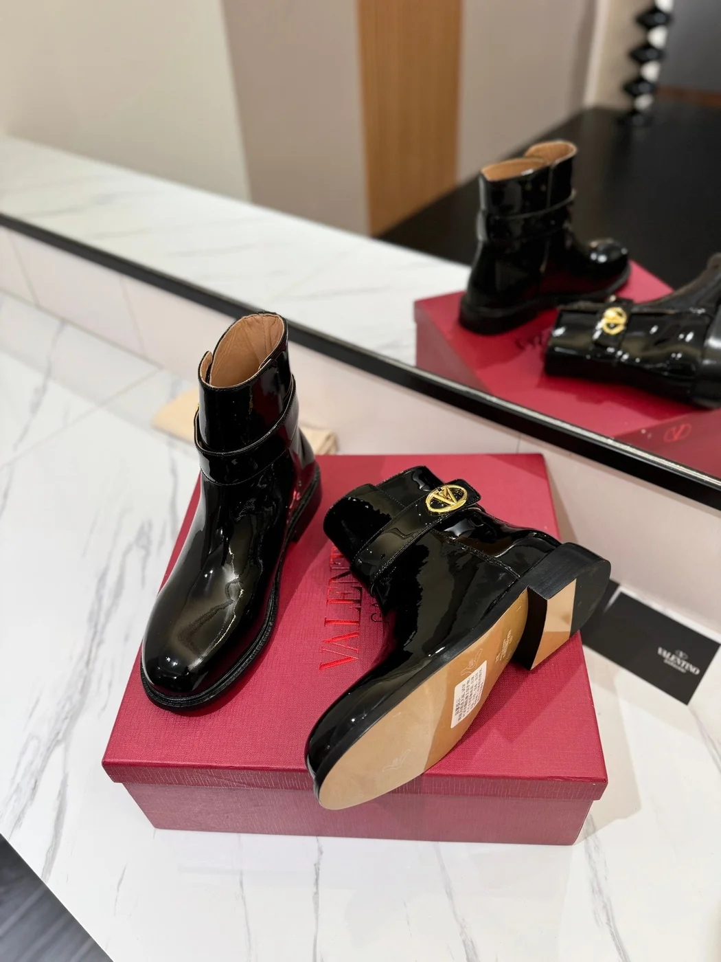 Valentino Women Black Patent Leather Ankle Boots product view 2
