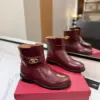 Valentino Women Burgundy Leather Ankle Boots product view 1