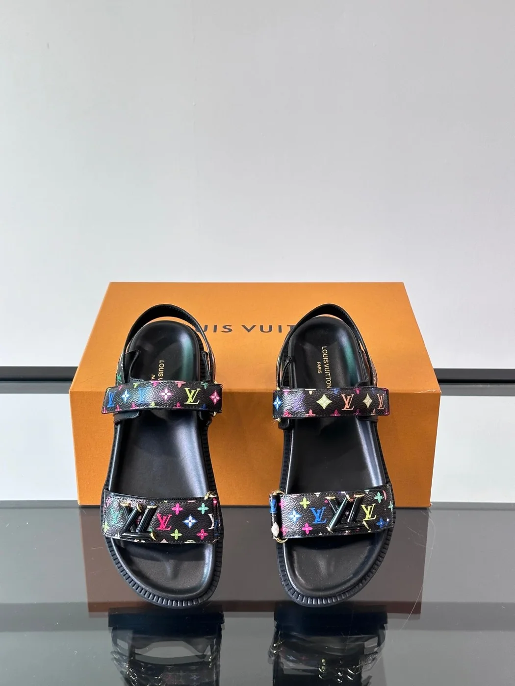 Louis Vuitton Men Black Multicolor Leather Sandals product view 6