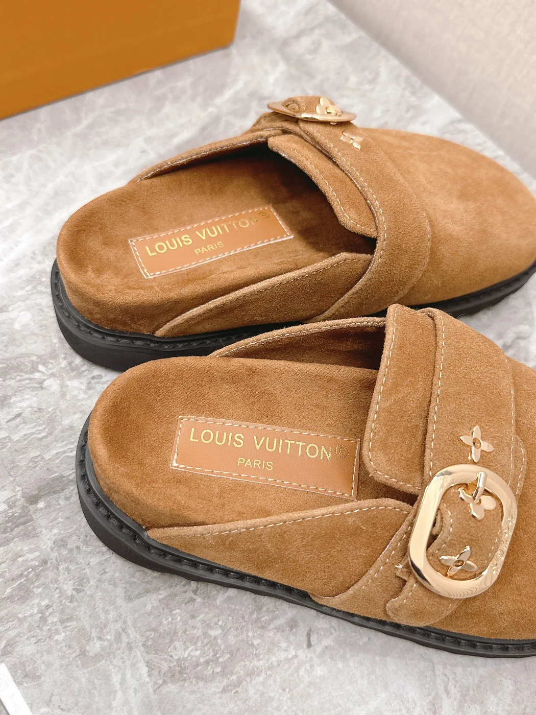 Louis Vuitton Women Brown Suede Mules product view 2