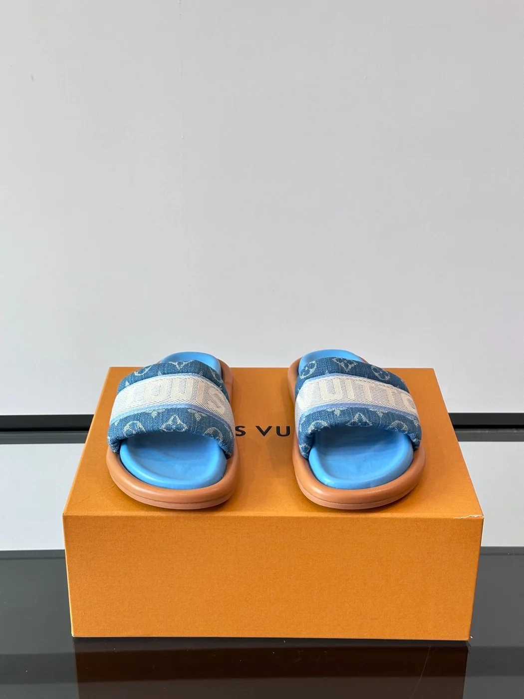 Louis Vuitton Men Blue Denim Canvas Slides product view 2
