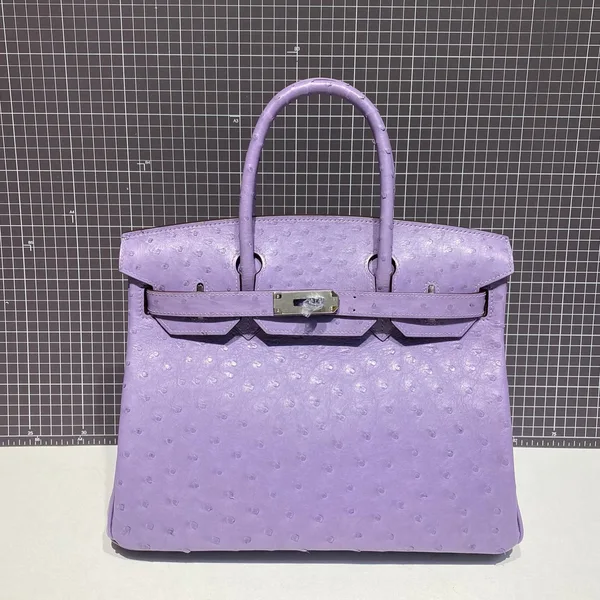Hermès Birkin 30 cm Purple Ostrich Leather Silver Hardware Bag product photo