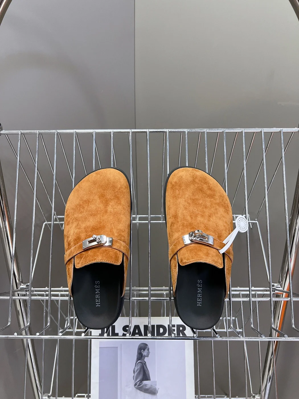Hermès Women Tan Suede-Effect Closed-Toe Mules product view 6