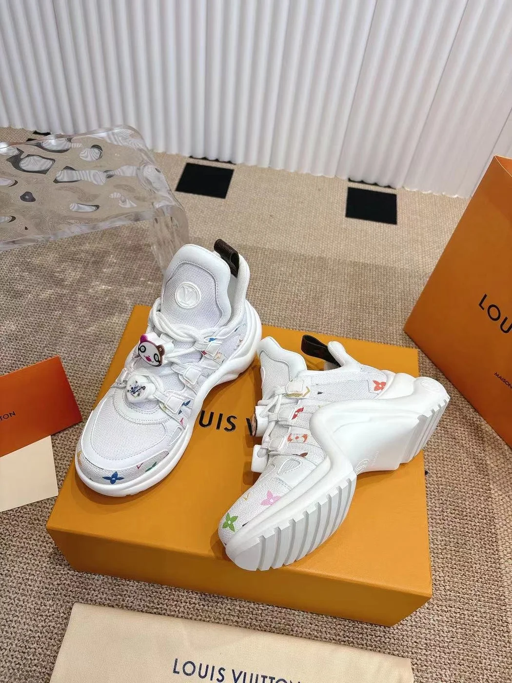Louis Vuitton Women White Mesh Multicolor Logo Sneakers product view 5