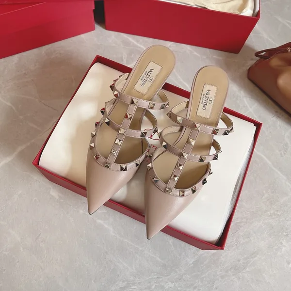 Valentino Women Beige Leather Studded Mules product photo