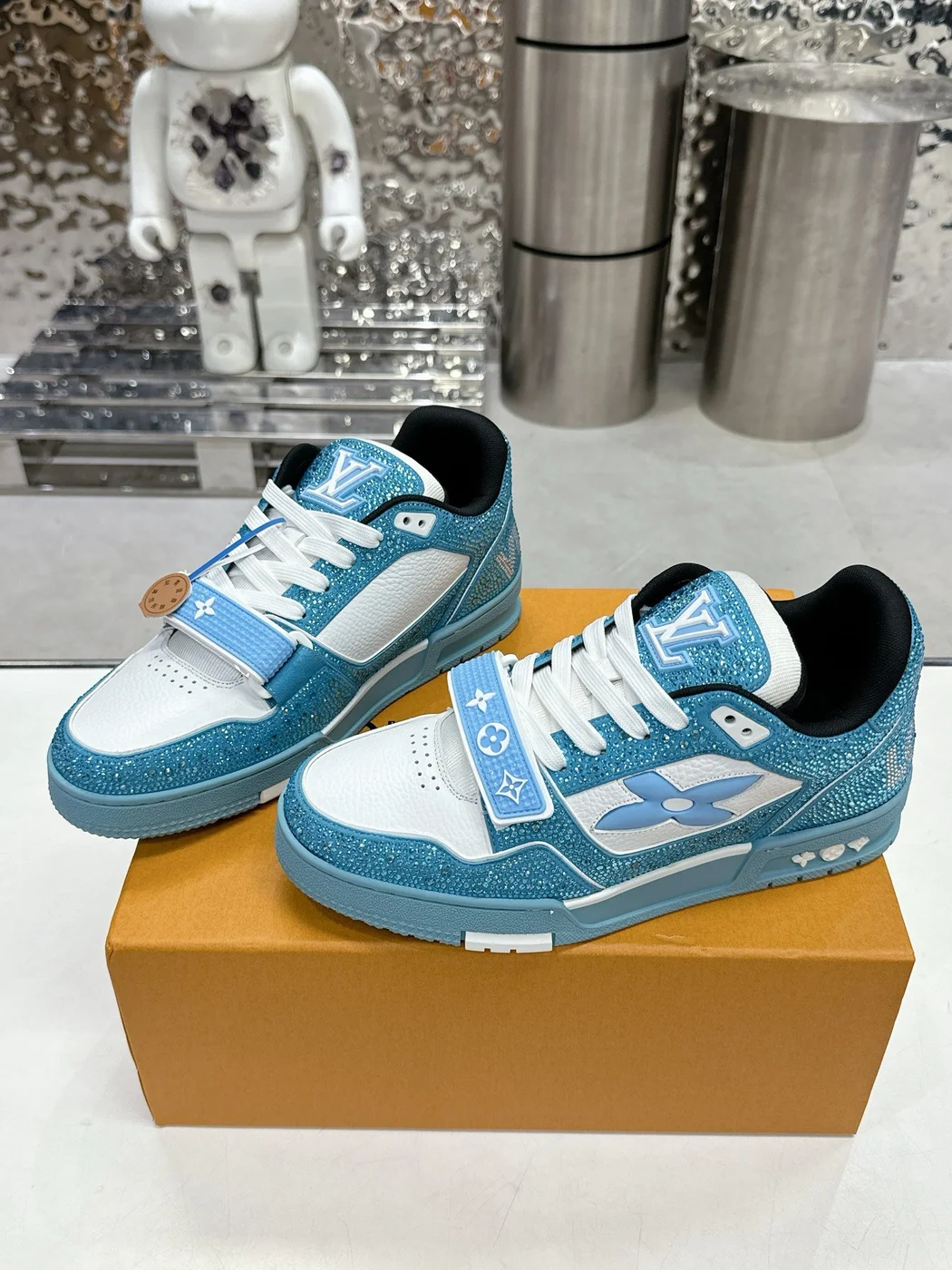 Louis Vuitton Women Sneakers — White and Turquoise Blue product view 3