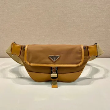 Prada Belt Bag 18 In Sepia Brown Re-Nylon And Calfskin Trim product photo