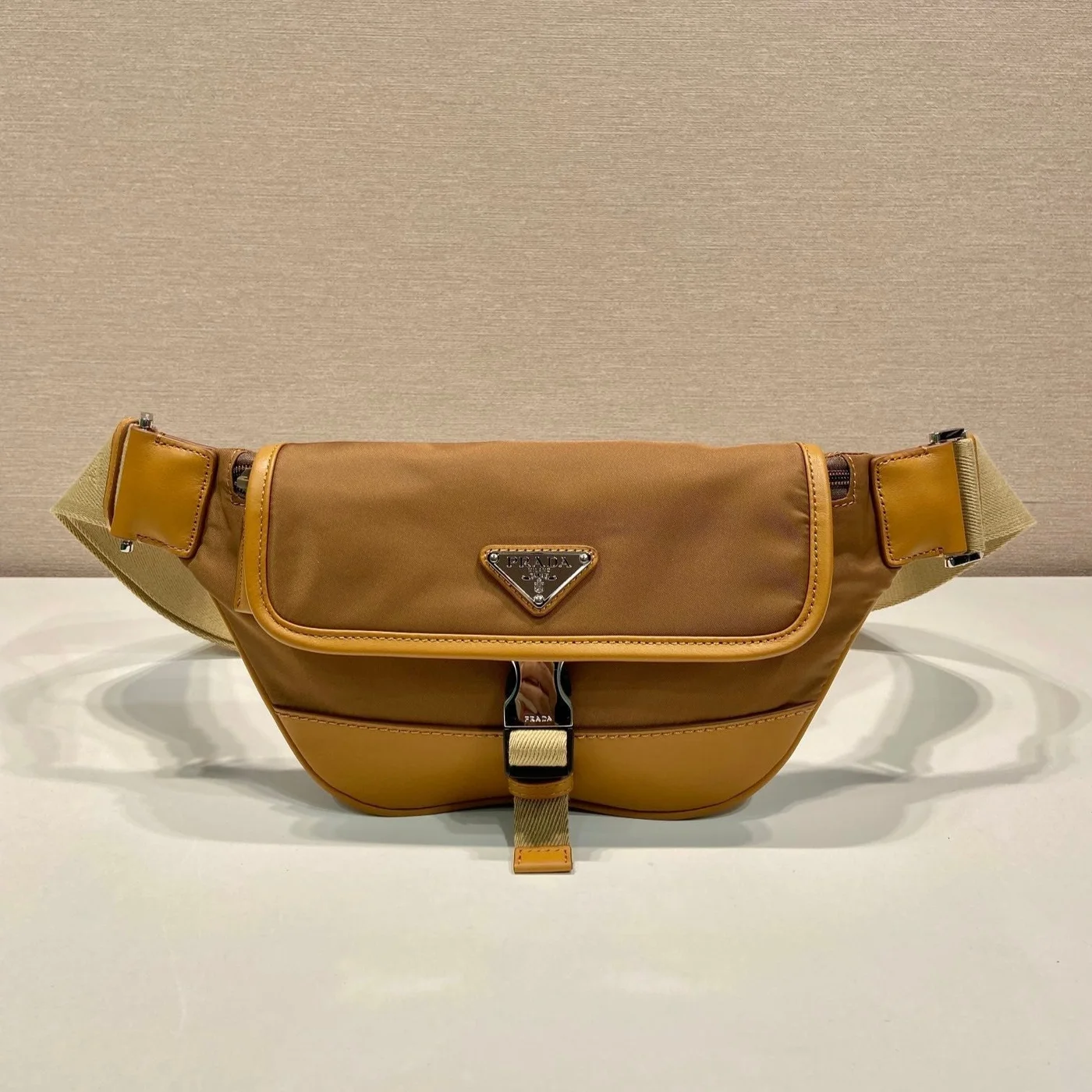 Prada Belt Bag 18 In Sepia Brown Re-Nylon And Calfskin Trim product view 1
