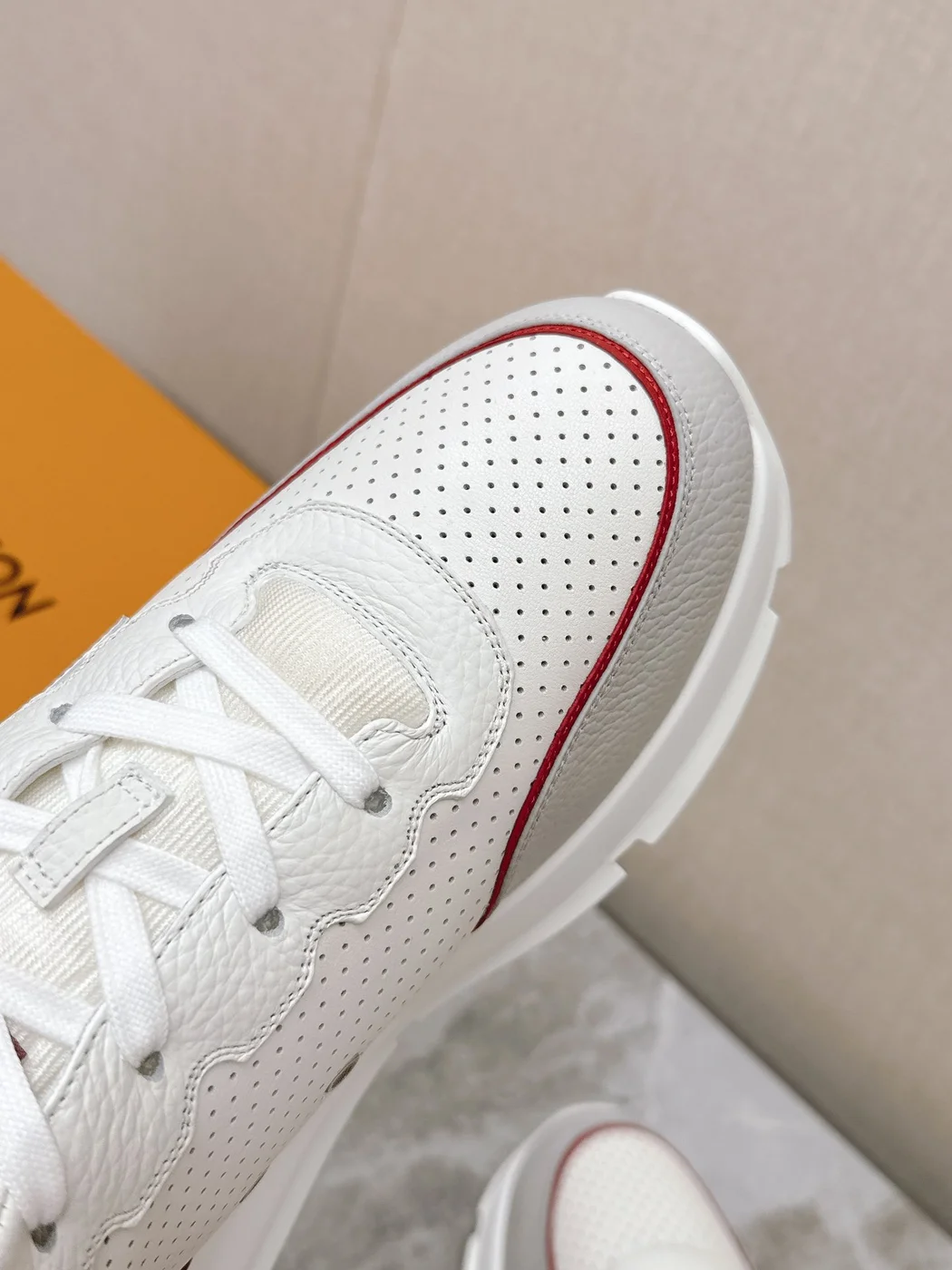 Louis Vuitton Women White Leather Red Accent Sneakers product view 2