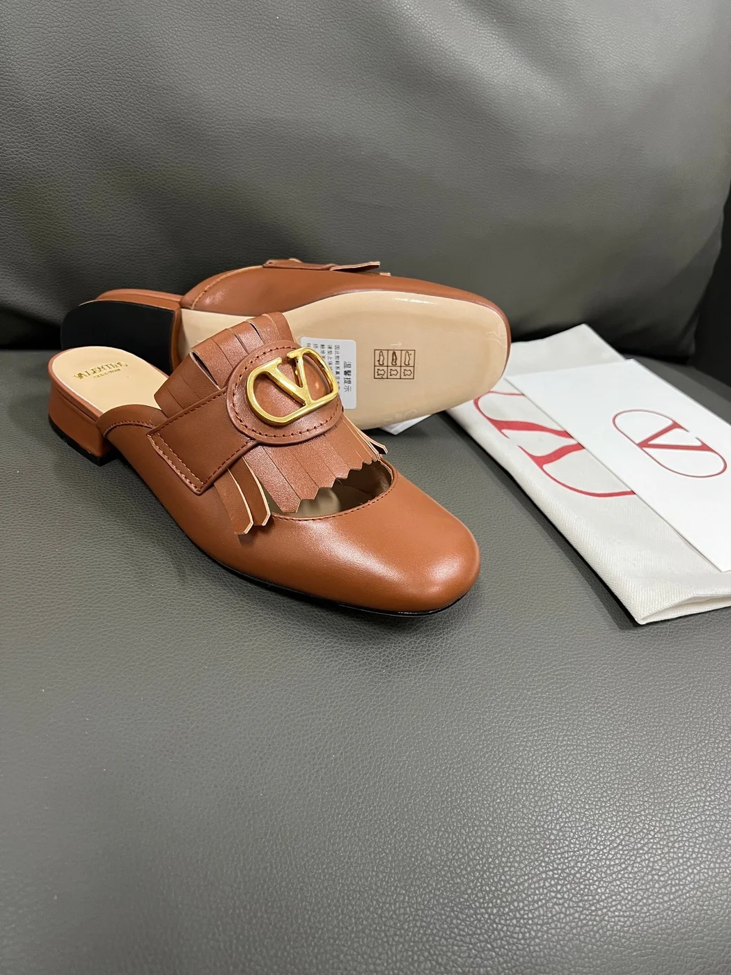 Valentino Women Brown Leather Fringe Mules product view 3