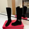 Valentino Women Black Suede Strap Boots — Knee Height product view 2
