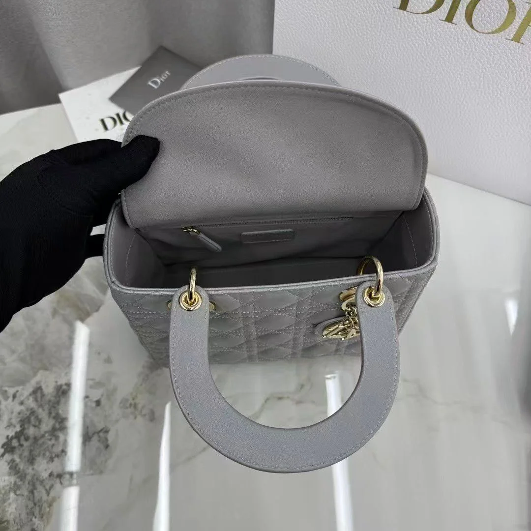 Dior Medium Lady Dior My Abcdior bag in grey lambskin product view 3