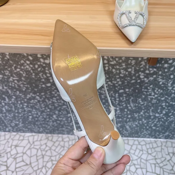 Valentino Women White Leather Pointed Slingback Pumps product view 3