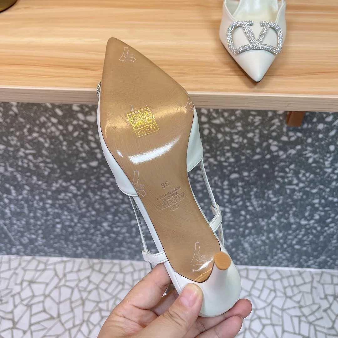 Valentino Women White Leather Pointed Slingback Pumps product view 3
