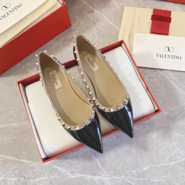 Valentino Women Black Studded T-Strap Pointed-Toe Flats product view 2
