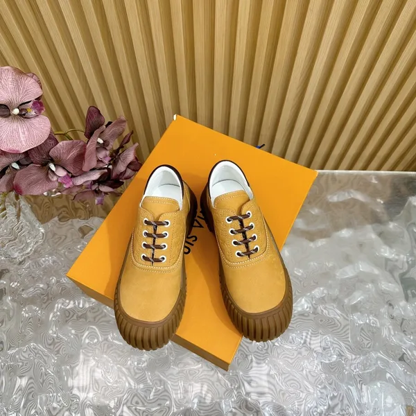 Louis Vuitton Women Mustard Suede Lace-Up Sneakers product view 4
