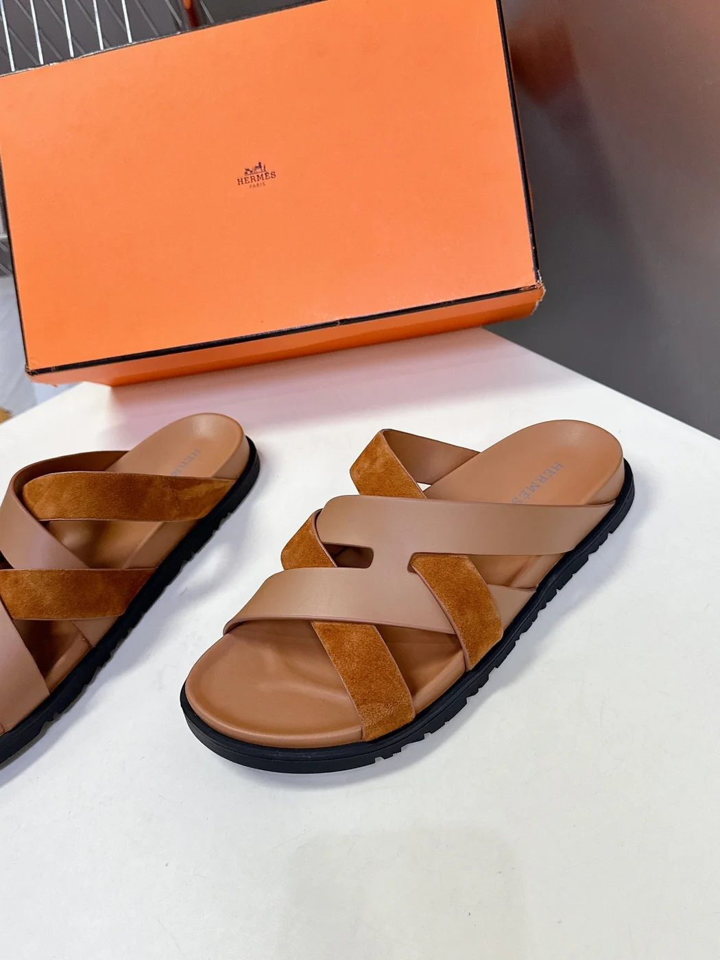 Hermès Women Brown Suede Leather Sandals product view 4