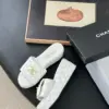 Chanel Women White Quilted Leather Slides — Gold-Tone CC Detail product view 4