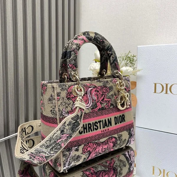 Dior Medium Dioriviera Lady D-Lite Bag — Black and Pink Pattern product view 2