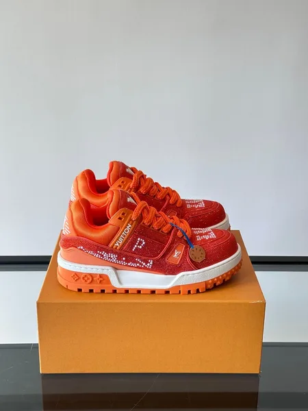 Louis Vuitton Men Orange Suede And Mesh Sneakers product photo