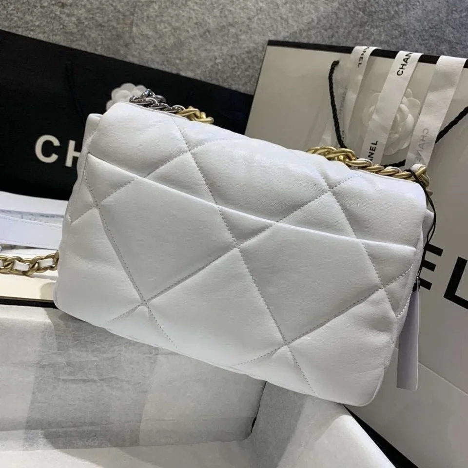 Chanel 19 Flap Medium White Lambskin Bag product view 6