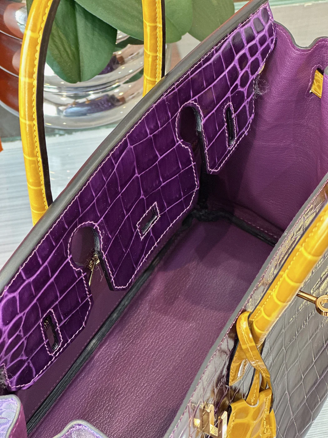 Hermès Birkin 30 Purple/Gold Crocodile Leather Gold Hardware – Custom Made Bag product view 4