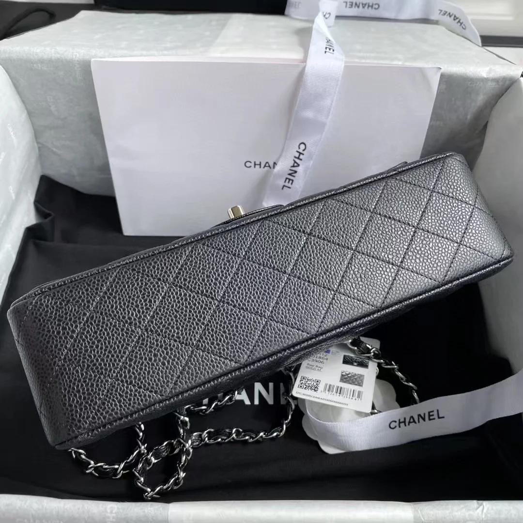 Chanel Classic Handbag Black With Silver Lock 25 cm product view 4