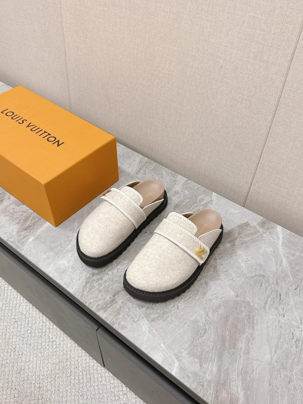 Louis Vuitton Women Beige Wool Mules product view 1