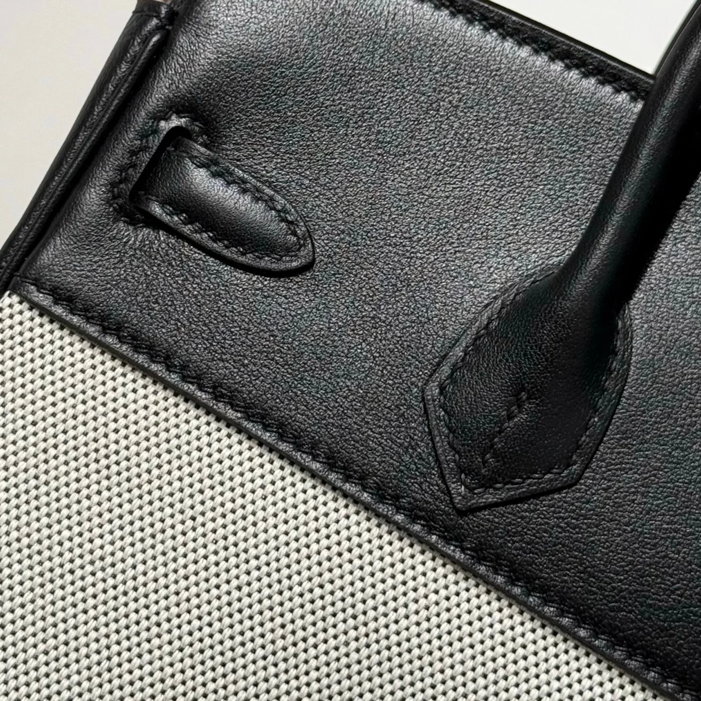 Hermès Birkin 25 cm In Black Swift White Toile Canvas (Custom-Made) Bag product view 4