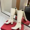 Valentino Women White Leather Knee High Boots — Plain Shaft product view 6