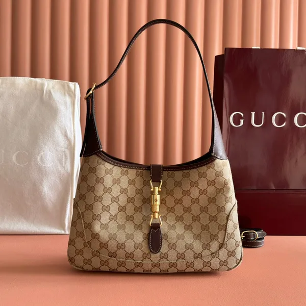 Gucci 25S Jackie Monogram 28 cm In Light Brown Canvas And Calfskin Bag product photo